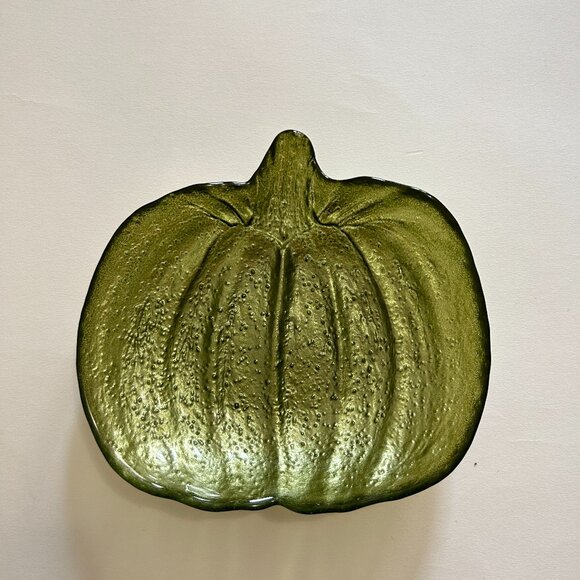 Pumpkin Shaped Glass Plate Trinket Dish Green AKcam style - Picture 1 of 9